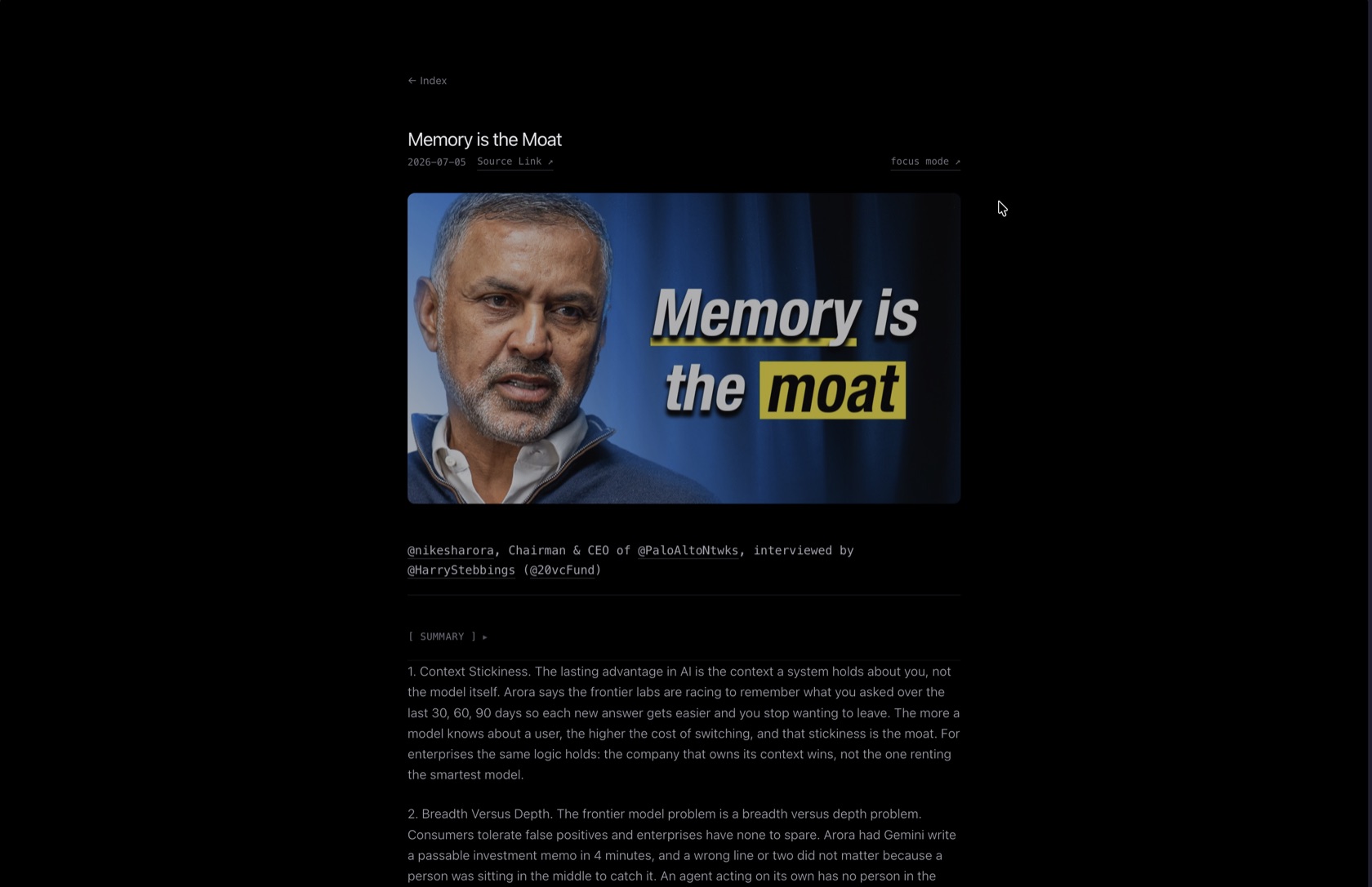 A live article with the focus mode entry link