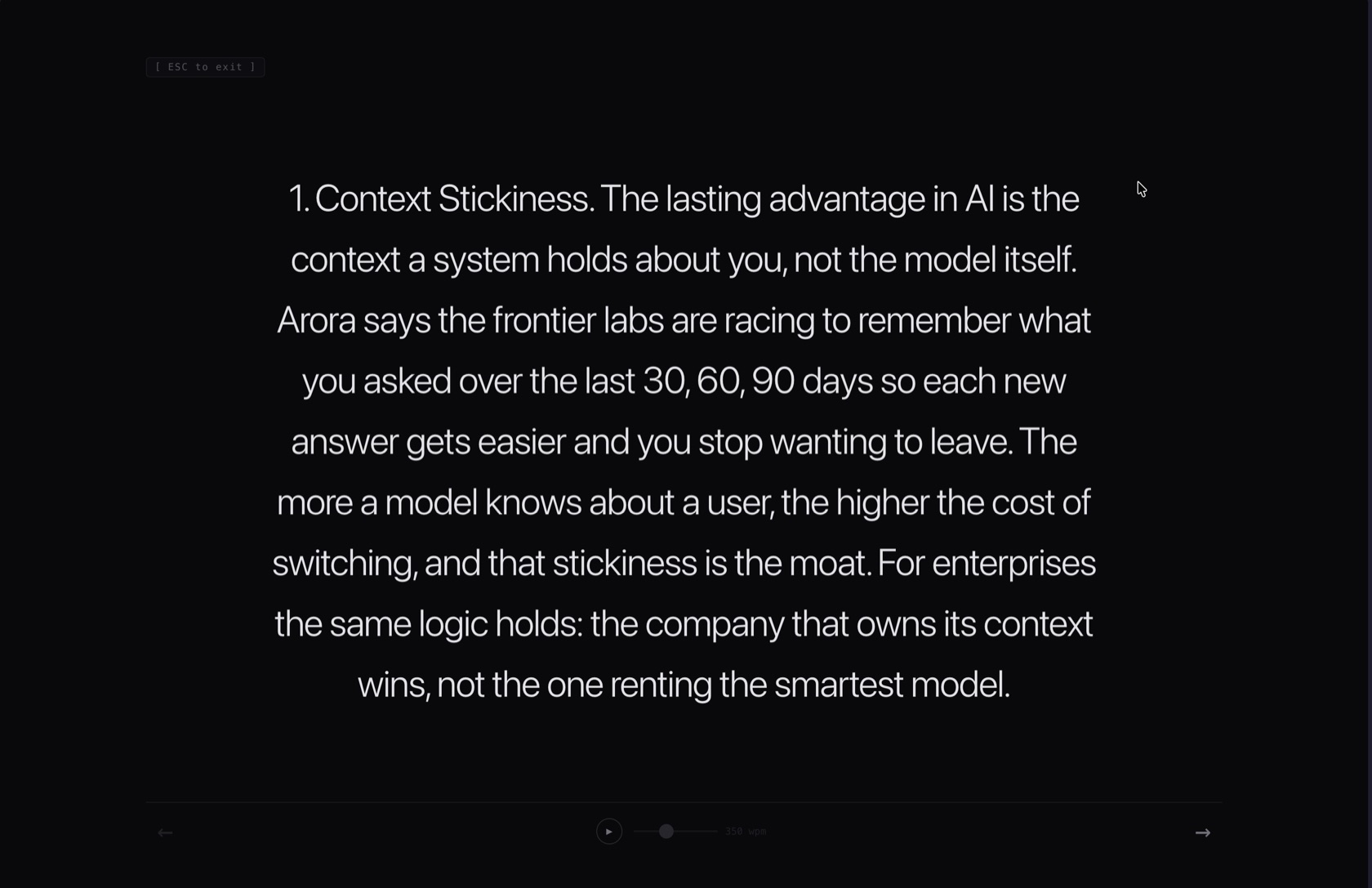 A single thought centered on a black screen